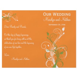 Orange, Green, and White Floral Wedding Program
