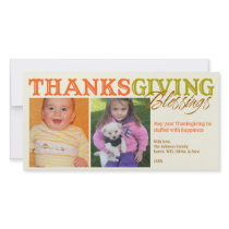 Orange green custom photos Thanksgiving blessings Picture Card