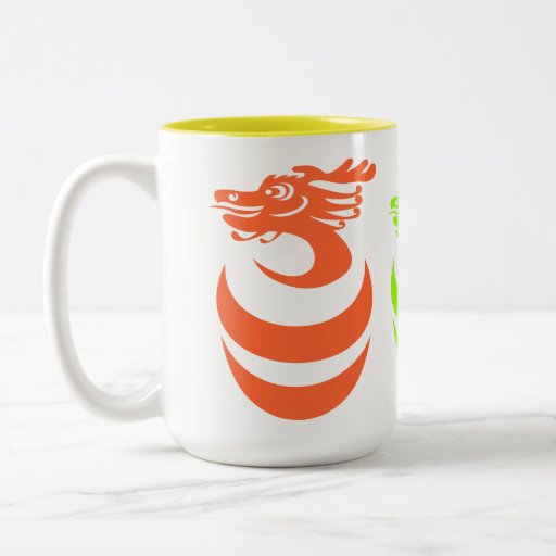 Orange Green Gold Dragons Mug