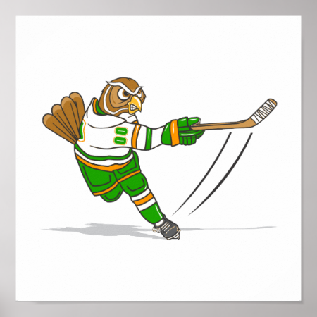 Orange Green Hockey Owl Poster