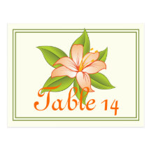 Orange green lily wedding table number postcards