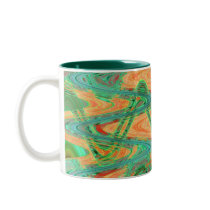 orange green waves mugs