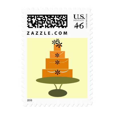 Orange Green Wedding Cake Postage Stamp by WEDDINGCAKES