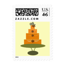 Orange Green Wedding Cake Postage Stamp
