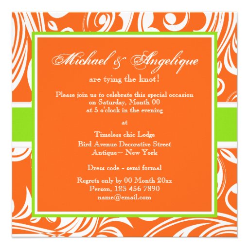 Orange green white engagement wedding invites