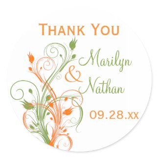 Orange Green White Floral 1.5" Wedding Sticker