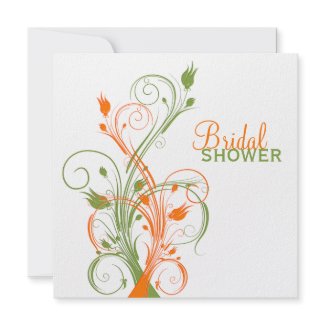 Orange Green White Floral Bridal Shower Invitation