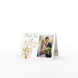 Orange Green White Floral Photo Thank You Card