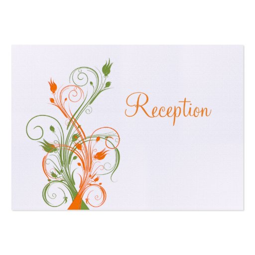 Orange Green White Floral Reception Enclosure Card Business Cards (front side)