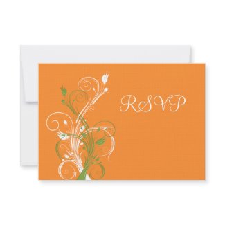Orange, Green, White Floral RSVP Card