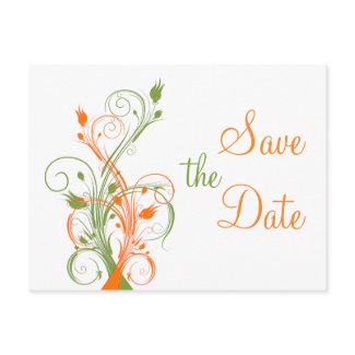 Orange Green White Floral Save the Date Post Card