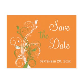 Orange Green White Floral Save the Date Post Card