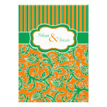 Orange, Green, White Floral Striped Wedding Invite