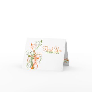Orange Green White Floral Thank You Card