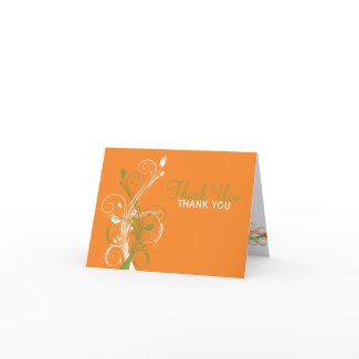 Orange Green White Floral Thank You Card