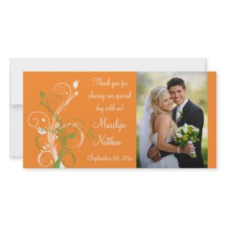 Orange, Green, White Floral Wedding Photo Card