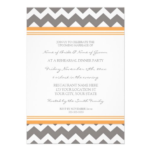 Orange Grey Chevron Rehearsal Dinner Party Personalized Invitation