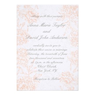 Orange Grey Floral Vintage Wedding Invitations