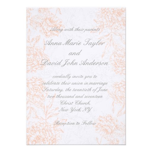 Orange Grey Floral Vintage Wedding Invitation