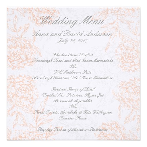 Orange Grey Floral Vintage Wedding Menu Invites