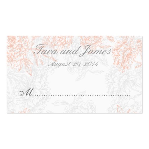 Orange Grey Vintage Floral Wedding Place Card Business Card (front side)