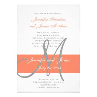 Orange Gray Wedding Invitations | Simple Monogram