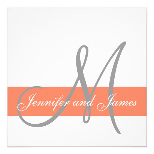 Orange Grey Wedding Invitation | Monogram Names