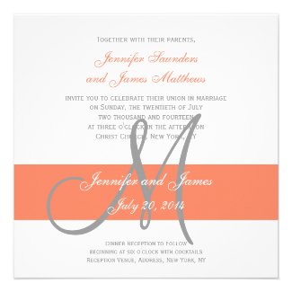 Orange Gray Wedding Invitations | Simple Monogram