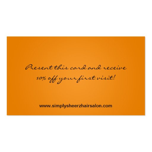 Orange Hair Salon Beauty Shop Boutiq Business Card (back side)