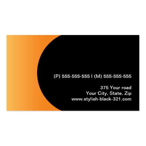 Orange half circle black modern stylish business cards (back side)