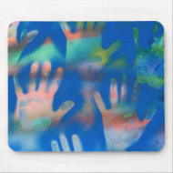 Orange hands on a blue background mousepad