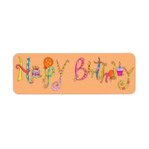 Orange Happy Birthday Address Label Sticker labels
