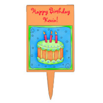 Orange  Happy Birthday Cake Pick cake picks