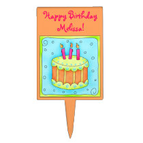 Orange  Happy Birthday Cake Topper cake picks