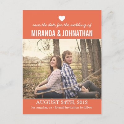 Orange Heart Photo Save The Date Post Cards