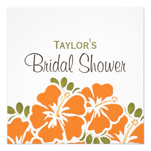 Orange Hibiscus Bridal Shower Invitations