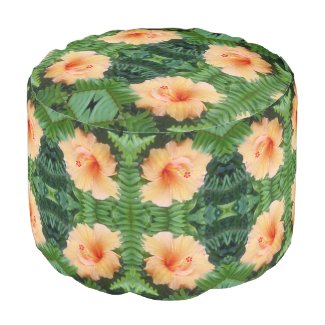 Orange Hibiscus Flower Pattern Round Pouf