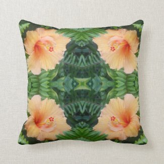 Orange Hibiscus Flower Pattern Throw Pillow
