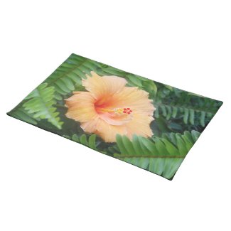 Orange Hibiscus Flower with Ferns Place Mats