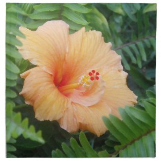 Orange Hibiscus Flower with Ferns Printed Napkins