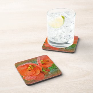 Orange Hibiscus Flowers Beverage Coaster