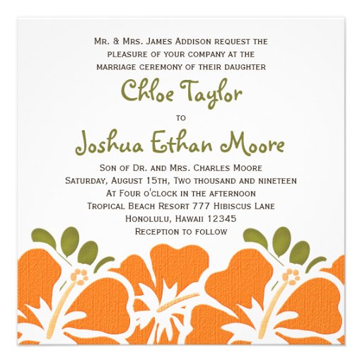 Orange Hibiscus Wedding Invitations (front side)