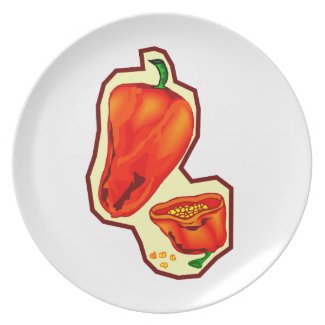 Orange hot peppers one cut in half graphic plate
