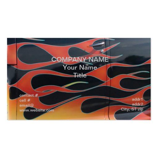 orange hotrod flames on black business card templates (front side)