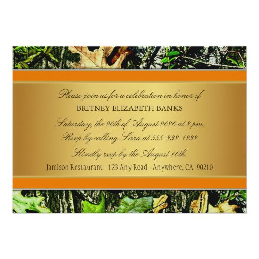 Orange Hunting Camo Bachelorette Party Invitations