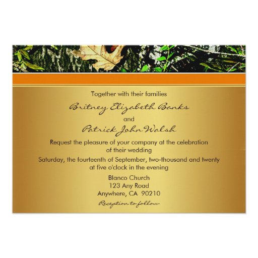 Orange Hunting Themed Camo Wedding Invitations