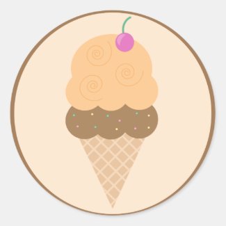 Orange Ice Cream Cone Round Sticker