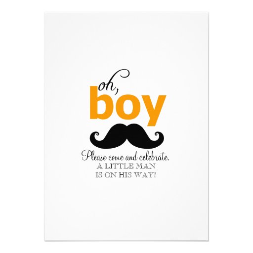 Orange It's a Boy Mustache Baby Shower Invitations