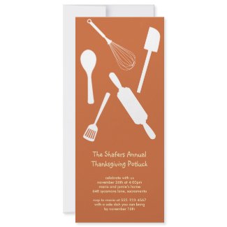 Orange kitchen utensil Thanksgiving potluck party invitation