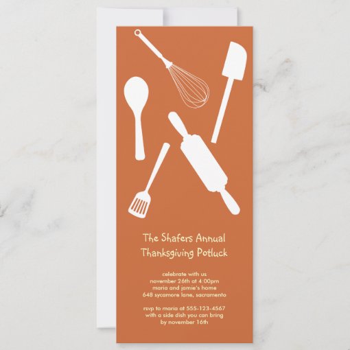 Orange Kitchen Utensil Thanksgiving Potluck Party Invitation Zazzle